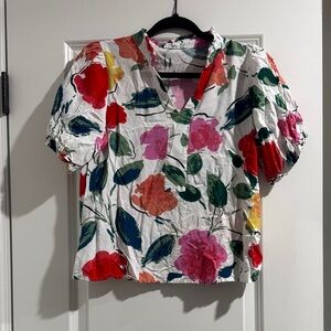 Floral V-Neck Puff Sleeve Boutique Top